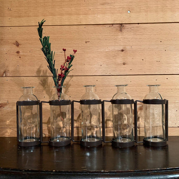 5 Bottle Glass & Metal Adjustable Vases